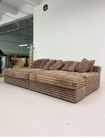 Juego de Sofá Seccional Modular de Pana Gruesa a Rayas Sofá de Tela para Sala de Estar Moderna
