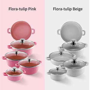 Zogifts-Juego de utensilios de cocina de granito de aluminio fundido redondo de 9 piezas, olla antiadherente con cubiertas transparentes - Product Image 6
