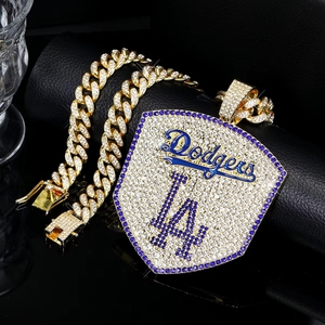 Collana Personalizzata OEM con Ciondolo in Lega e Cristalli della Squadra di Baseball <span class=keywords><strong>LA</strong></span>, Stile Hip-hop alla Moda - Product Image 6