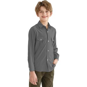 Chemise habillée à manches longues pour garçons, en tissu Oxford, avec poche poitrine, coupe classique, chemise uniforme pour tout-petits - Product Image 2