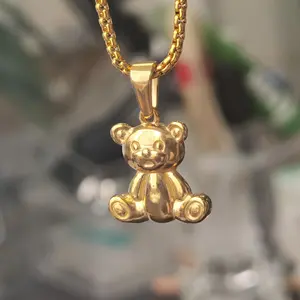 Twinkle Gold Mama Teddy Bear Pendant Necklace Little Teddy Jewelry Stainless Steel 18K Gold Plated Factory New Design