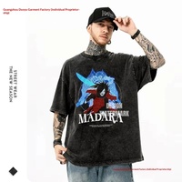 T-shirt en coton premium Aic, lavage vintage, motif feuille interne Itachi imprimé en 3D, respirant, coupe ample, streetwear