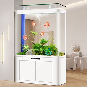 Acuario Rectangular de Vidrio de Alta Definición con Luces LED, Filtración Inferior Circulante, Drenaje con un Clic, para Uso en Sala de Estar - Product Image 1