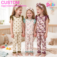 Pakaian Anak Perempuan Bahan Viscose Bambu Grosir Set Piyama Lengan Ruffle Kustom Set Pakaian Bayi Harga Lebih Murah