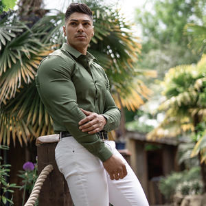 Nuovi arrivi camicia da lavoro sportiva da <span class=keywords><strong>uomo</strong></span> Slim Fit muscolare per il tempo libero manica lunga risvolto elasticizzato camicie da lavoro per ufficio - Product Image 6