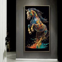 Décoration d'intérieur, grande taille, prêt à accrocher, tableaux en porcelaine cheval blanc, art mural LED en verre cristal, peinture de cheval