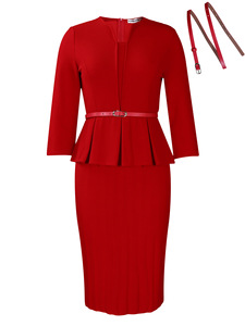 <span class=keywords><strong>Ensemble</strong></span> robe et jupe crayon satinée à volants et col en V <span class=keywords><strong>taille</strong></span> haute pour femme - Tenue décontractée d'affaires pour l'hiver - Marché africain - Product Image 4