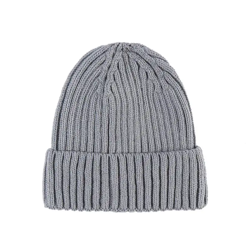 Groothandel Effen Kleur Dik Gestreepte Moeder Baby Beanie Cap Warme Kinderen Volwassen Effen Ouder Gebreide Skullies Hoed