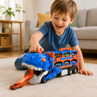 Camion Dinosaure Transformable avec Circuit de Course 164cm, Double Lanceur, Voitures Pliables en Alliage, Jouet pour Enfants, Cadeau