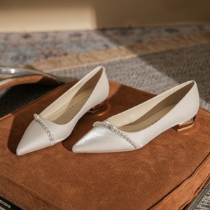 Zapatos Planos Franceses con Punta en Pico y Diseño de Perlas para Mujer, Patrón Geométrico, Impermeables, con una Sola Correa - Product Image 4