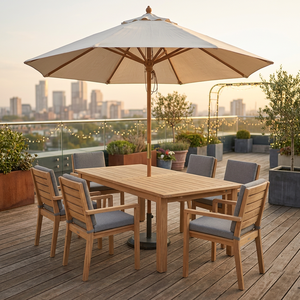 Modern Outdoor <b>Garden</b> <b>Table</b> Set Patio Dining Furniture Teak Wood Deck Chairs Umbrella 6 Seater Terrace Seating - Product Image 2