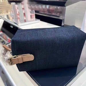 Denim Large Capacity Makeup Bag With Buckle Closure Travel Toiletry Pouch Minimalist Style Unisex Canvas Wristlet - Product Image 5