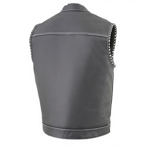 Gilet en cuir pour homme, col mandarin, respirant, style motard, avec poches, pour l'hiver - Product Image 4