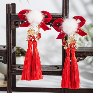 Liquidación de accesorios para faldas de estilo étnico, pinzas para el pelo Hanfu para niños, pompones de visón, adornos rojos tradicionales chinos de Año Nuevo - Product Image 1