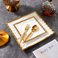 Assiettes en Céramique au Motif Piano Doré Moderne Services de Vaisselle en Porcelaine pour Steaks Mariages Fêtes Écoliers Desserts Assiettes Carrées Plats