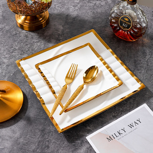 Assiettes en Céramique au Motif Piano Doré Moderne Services de Vaisselle en <span class=keywords><strong>Porcelaine</strong></span> pour Steaks Mariages Fêtes Écoliers Desserts Assiettes Carrées Plats - Product Image 6
