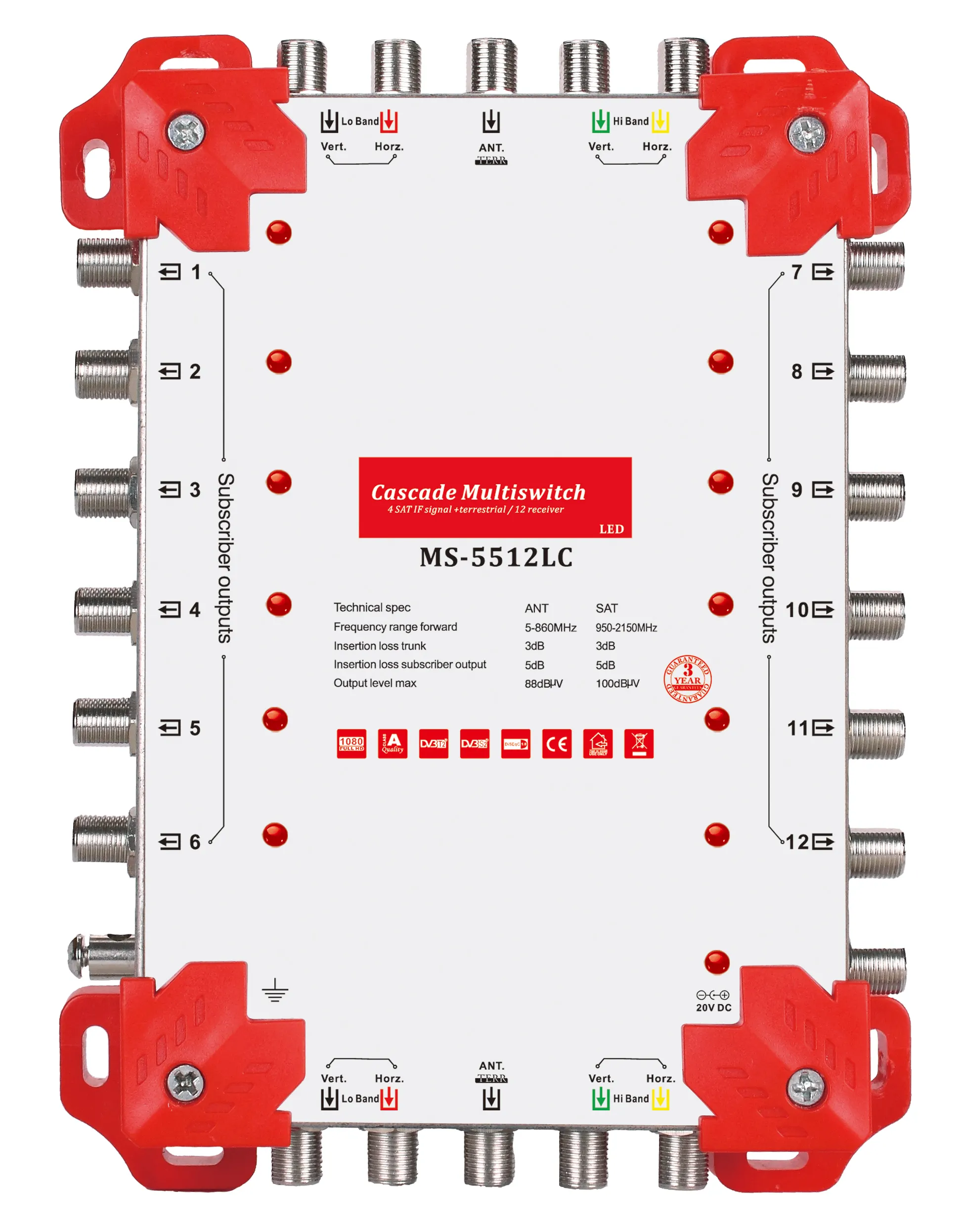 Gecen Cascade Multiswitch MS-5512LC, 5 In 12 dengan LED