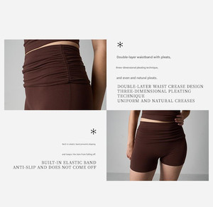 CNSHELL Pantaloncini Leggeri 195gsm Effetto Nudo con Pieghe Laterali Crema a Vita Alta, <span class=keywords><strong>Pantaloni</strong></span> Corti Pieghevoli per Esterni - Product Image 2