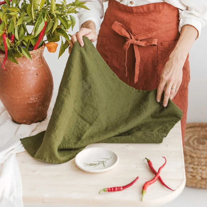 Asciugamano da cucina pulito in lino strofinacci da pranzo tovagliolo da tavola tovagliolo verde ecologico panno occidentale lino lavato riutilizzabile