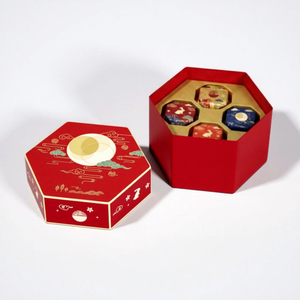 Handmade Custom Printed Mooncake Snack Rigid Packaging Gold Foil Stamping Hexagonal Two-Piece <b>Box</b> with Insert - Product Image 3