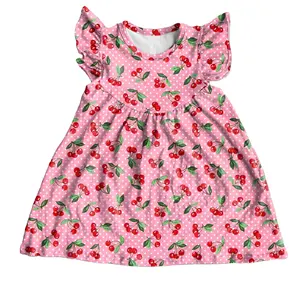 Toptan güzel tatlı 16 elbiseler-Çiçek baskılı ipek süt kız elbiseler yeni stil özelleştirilmiş butik çocuk giyim çarpıntı kollu bebek elbise kız