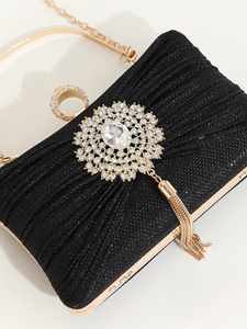 Bell Luxury Vintage Fashion Pendant Tassel Pleated Rhinestone Chain Evening <b>Clutch</b> Bag Women Elegant <b>Wedding</b> Party Boutique - Product Image 5