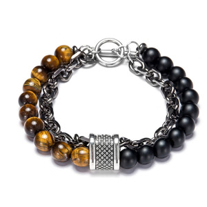 Bpiedra-Cadena de acero inoxidable con piedra Natural para hombre, pulsera de cuentas de ojo de tigre de cristal - Product Image 4