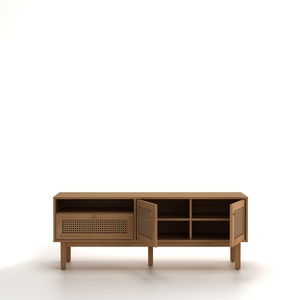 <b>Modern</b> Wood Veneer <b>TV</b> <b>Stand</b> with Natural Brown Finish for Living Room - Product Image 4