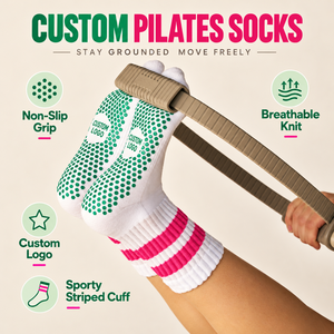 Custom White Pink Stripe Pilates Yoga Grip <b>Socks</b> Green Silicone Dot Non Slip Crew <b>Socks</b> <b>Women</b> OEM ODM Low MOQ - Product Image 1