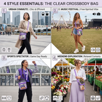 Sac bandoulière transparent en PVC personnalisé, imperméable, approuvé pour les stades, sac messager transparent pour hommes et femmes, utilisation en extérieur, sacs à main