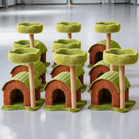 Arbre à chat moderne mini jungle 57 cm avec maisonnette en bois et feutre, perchoir en peluche et griffoir pour chats d'intérieur