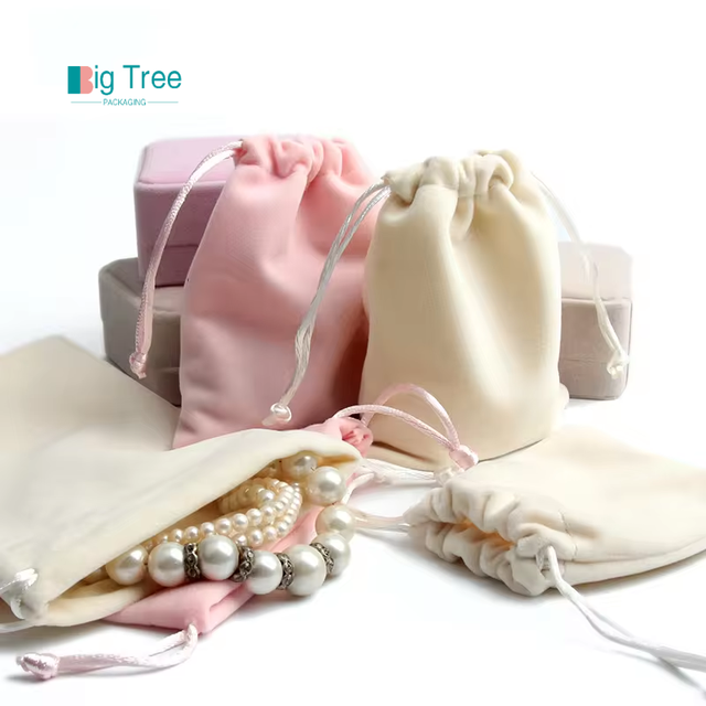 Luxury Logo Custom Microfibre Velvet Pink Classic Elegant Vintage Jewelry Pouch Soft Packaging Drawstring Bag Customizable Size