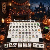 Livraison rapide, jeu de mahjong américain complet de la série Black Ghost pour Halloween, jeu de société miniature portable en acrylique durable avec 160 tuiles
