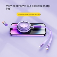 Auto-Ladekabel 6A Einziehbar aus Aluminiumlegierung 2-in-1 Transparent 120W Schnell-Lade-Datenkabel mit Eigenem Logo Perfektes Geschenk