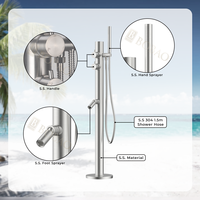 Robinet de douche moderne en acier inoxydable 304, avec pommeau de douche à main, monté sur pied, pour piscine extérieure avec eau chaude et froide