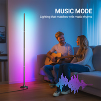 Lampe sur pied noire à LED RGBIC à changement de couleur, alimentée par USB - Luminaire d'angle intérieur moderne et haut pour la synchronisation musicale via application/télécommande