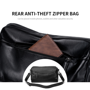 Bolsa Personalizável Unissex de Couro Genuíno Impermeável com Fecho de Zíper Estilo Motoqueiro de <span class=keywords><strong>14</strong></span> Polegadas para Viagens Diárias, Esportes e Fitness - Product Image 6