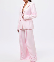 Blazer sur mesure pour femme, veste de créateur, col en V profond, manches fendues sexy, bouton unique, blazer de bureau, blazer rose deux pièces