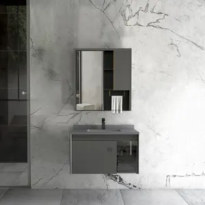 MUXIN-lavabo de cerámica blanca para baño, tocador con espejo Led inteligente de aluminio dorado, tocador con toallero
