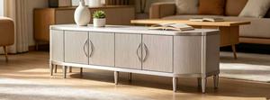 Premium Silver Fluted TV Stand, Modern Curved <b>Sideboard</b> with Ribbed Doors for Living Room Storage - Product Image 5