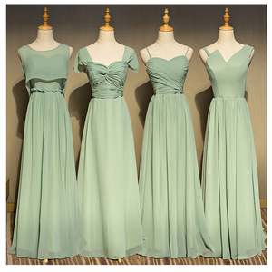 Matcha Green Long Strapless Bridesmaid Dress High Low Chiffon Sleeveless Cocktail Gown For Wedding Party - Product Image 3
