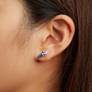 Pendientes de tuerca de Plata de Ley 925 con diseño de pájaros para mujer, joyería de circonia cúbica púrpura, con diseño de pájaros delicados, para regalo, BSE691 <span class=keywords><strong>Bamoer</strong></span> - Product Image 5
