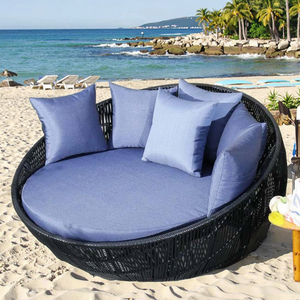 سرير استرخاء خارجي محمول من الراتان، أريكة للشرفة والتراس، كرسي استلقاء كبير مستدير - Product Image 2