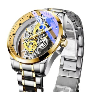 Reloj de Lujo para Hombre, Esqueleto, Dorado, de Cuarzo, con Esfera Transparente, Correa de Acero Inoxidable - Product Image 3