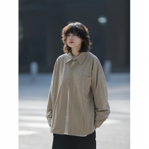 Chemise à manches longues à rayures verticales printemps/automne - Chic, ample, rétro et décontractée - Product Image 2