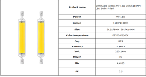 118mm 78mm 10W COB 2700K 6500K <span class=keywords><strong>J118</strong></span> J78 Remplace le projecteur halogène 500W <span class=keywords><strong>LED</strong></span> <span class=keywords><strong>R7S</strong></span> - Product Image 2