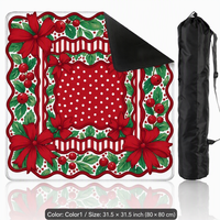 Tapis de jeu de Mahjong à motif de Noël, antidérapant, dos à pois, tapis de jeu de Mahjong carré 80x80cm avec sac de rangement de transport