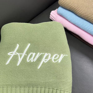 Il <span class=keywords><strong>nome</strong></span> personalizzato del Logo aziendale personalizzato di 80*100Cm fugge dalla coperta del bambino in maglia <span class=keywords><strong>per</strong></span> ricamare la coperta del bambino ricamata - Product Image 2