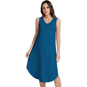 Camisón Personalizado sin Mangas con Cuello en V para Mujer, Camisón Suave de Viscosa de Bambú, Ropa de Dormir Informal de Longitud Media - Product Image 1