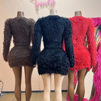 Ensemble 2 pièces pour femme, haut court à manches longues et mini-jupe, en fourrure bouclée et duveteuse